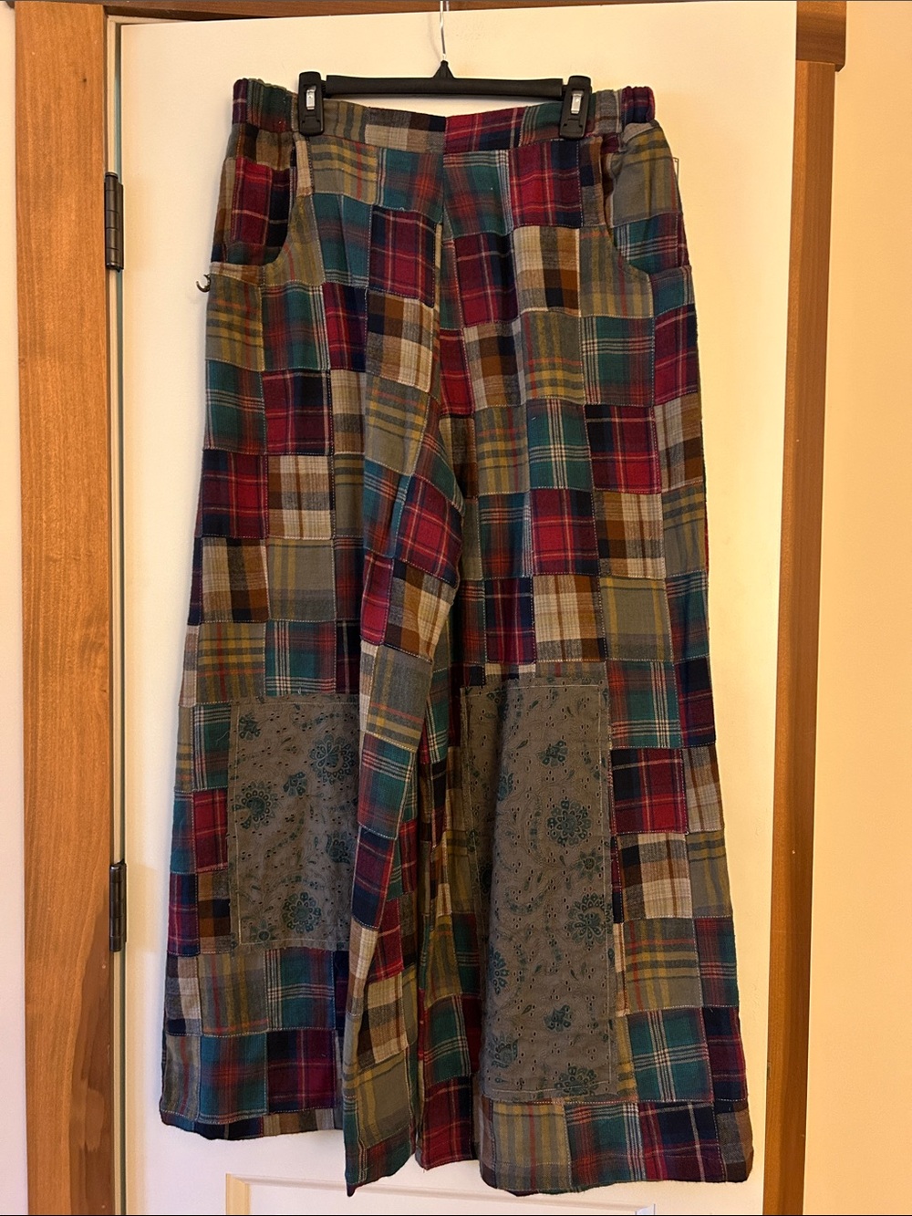 Jaded Gypsy Plum Right Patchwork Plaid Wide-Leg Pants in Multi-Color